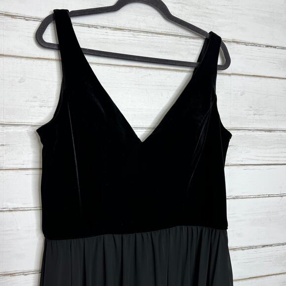 Mori Lee Black Velvet Chiffon Gown Dress Plus Size 16 - Picture 13 of 15